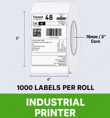 4x6 Direct Thermal Labels (101.6 x 152.4mm) – 1000 Labels per Roll – 76mm Core – Industrial Zebra & Royal Mail Compatible – 6 Rolls per Box